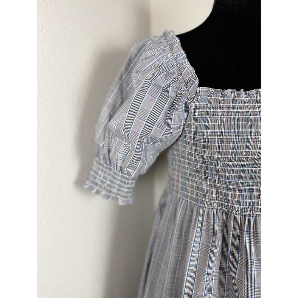 Hill House Home Athena Nap Dress Small Matilda Plaid Smocked Puff Sleeve Mini - Picture 5 of 13